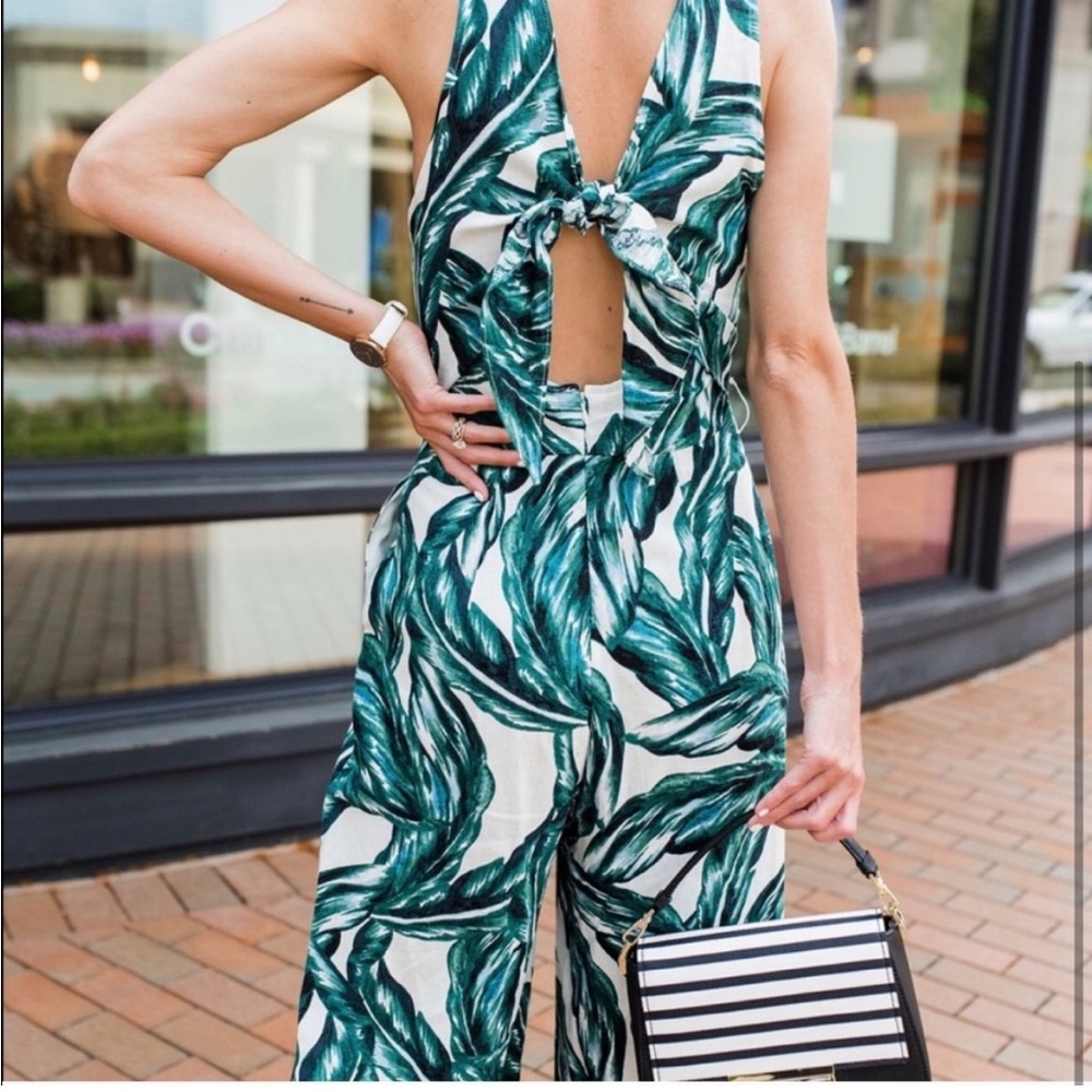 Who What Wear Green and White Marbled Jumpsuit